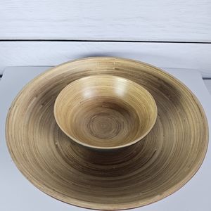NEW JENNIFER FARRELL NATURAL RED BAMBOO BOWL set of 2